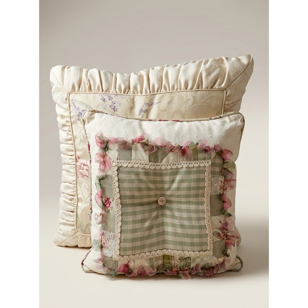 Vintage Cottagecore Floral Ruffle Throw Pillow Set Retro Shabby Chic Whimsigoth